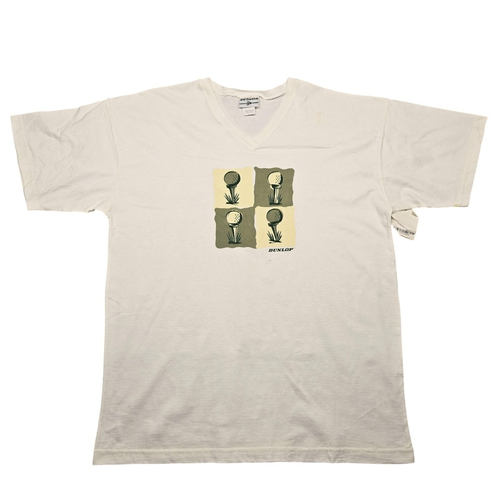 Dunlop Shirt Womens XL White V-Neck Golf Ball Graphic Made‎ USA Sportswear 90s